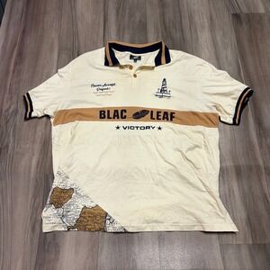 Blac Leaf Victory  Men 3XL Polo Shirt Cream Lighthouse Map Print Graphic Top